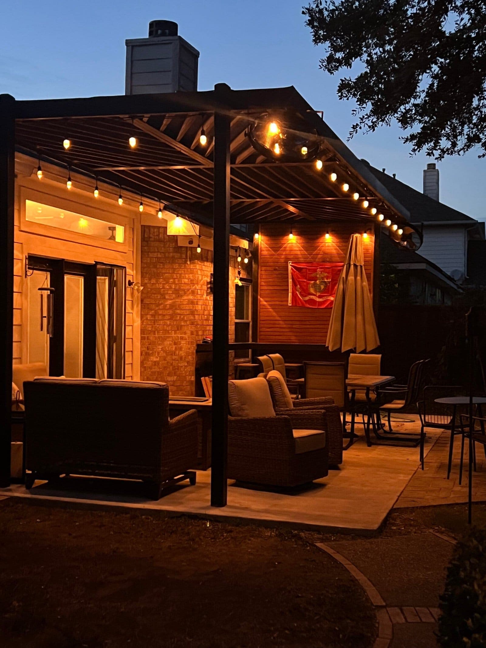 Custom steel pergola installation, additional view