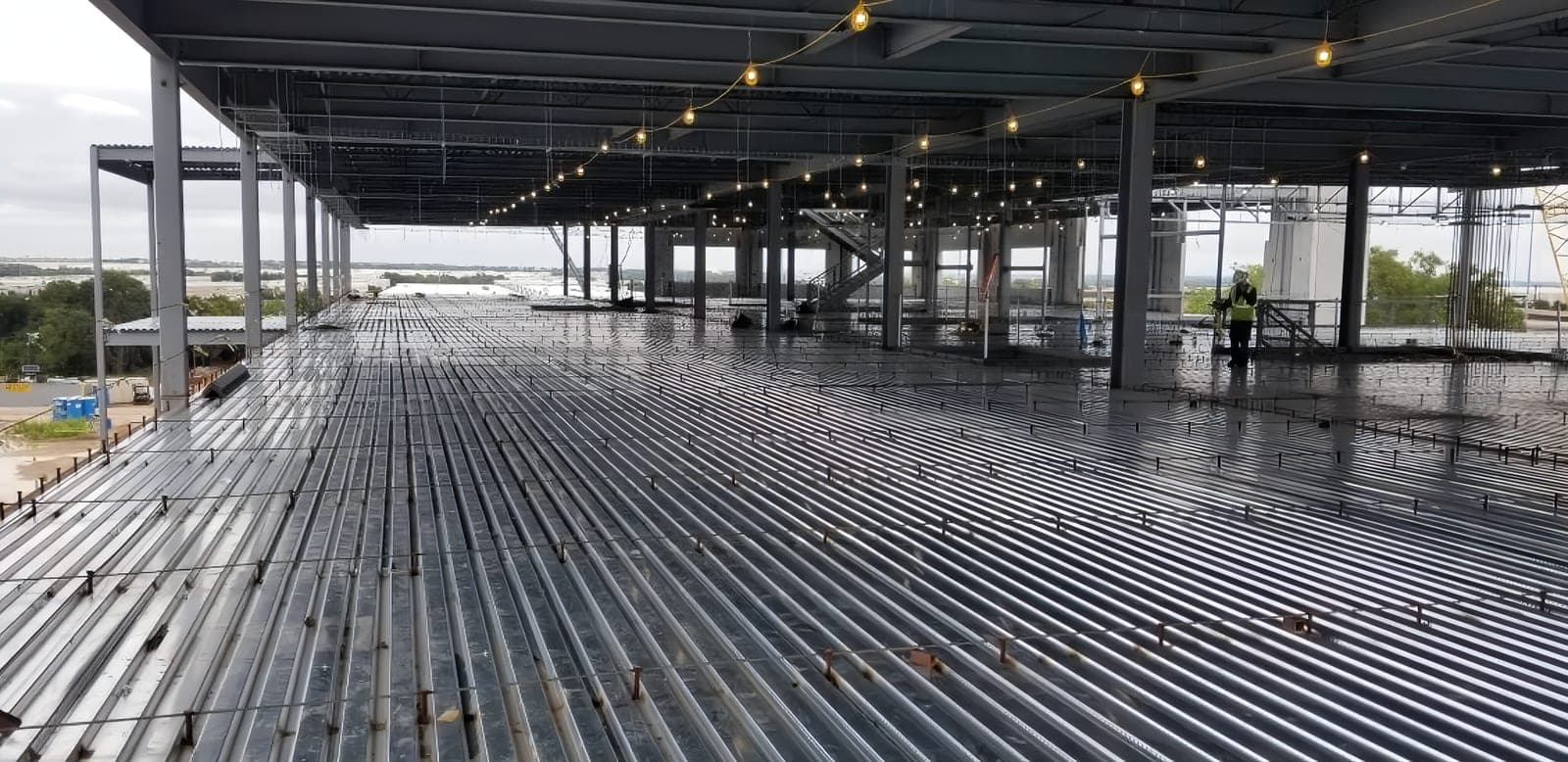 Rebar grid detail welded for the Paycom building's floor structure