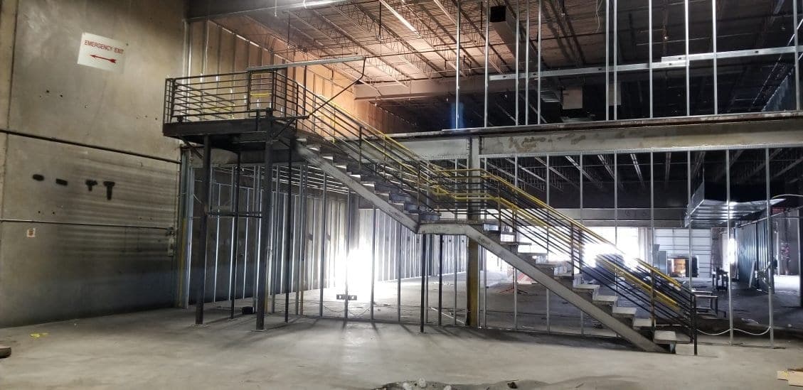 Multi-story steel stairway, commercial building