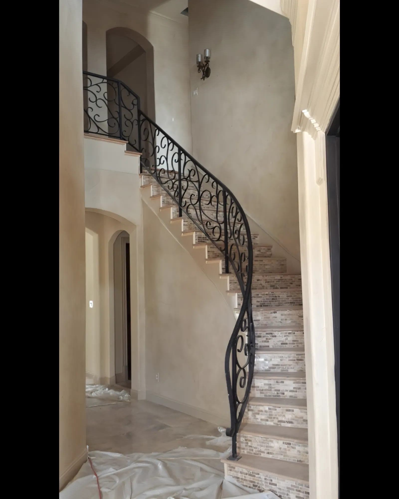 Steel stair railing detail, residential installation